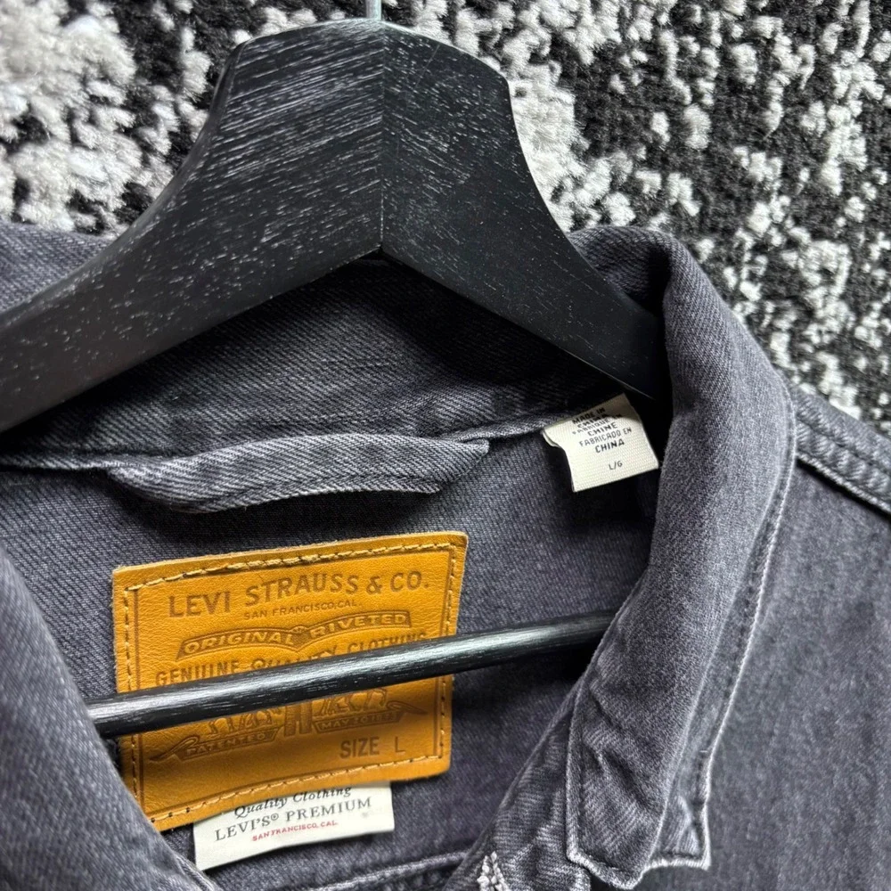 Levis Premium Trucker Type 3 Big E Jacket Mens Large Black Denim Button Up Black - Picture 4 of 6
